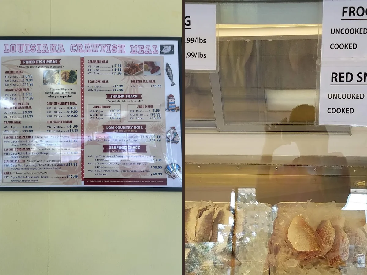 Fried fish and shrimp served with sides.